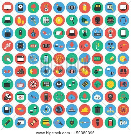 Computer, technology, pc 100 flat icons set for web design
