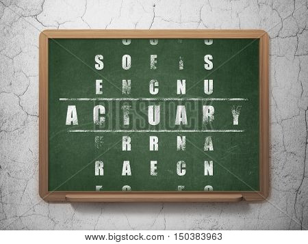 Insurance concept: Painted White word Actuary in solving Crossword Puzzle on School board background, 3D Rendering
