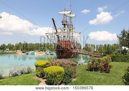 Pirate Ship In Sazova Science, Art And Cultural Park In Eskisehir City