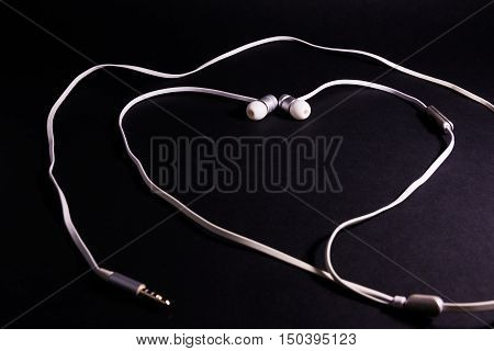Headphones Earphones White Heart Shape Symbol Metaphor Love Music Black Background Accessory Wire