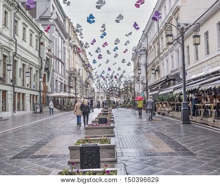 Moscow Russia -September 082016: By Kamergersky lane walk pedestrians