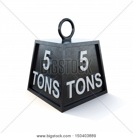 Five 5 tons weight isolated on white background. 3d rendering.