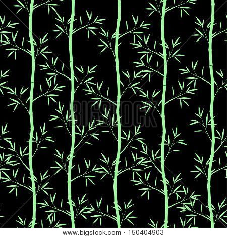 Vector background seamless bamboo pattern in green and black colors