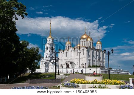 Dormition Cathedral or Assumption Cathedral and Bell tower in Vladimir Russia. UNESCO World Heritage Site.