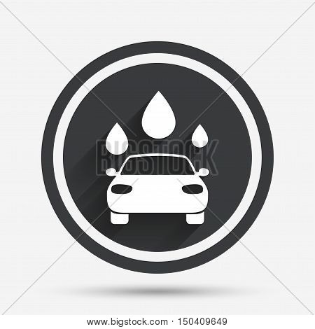 Car wash icon. Automated teller carwash symbol. Water drops signs. Circle flat button with shadow and border. Vector