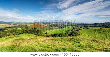 A panoramic view of the Dorset countryside from Quarry Hill near Bridport and looking towards Colmer's Hill a local landmark