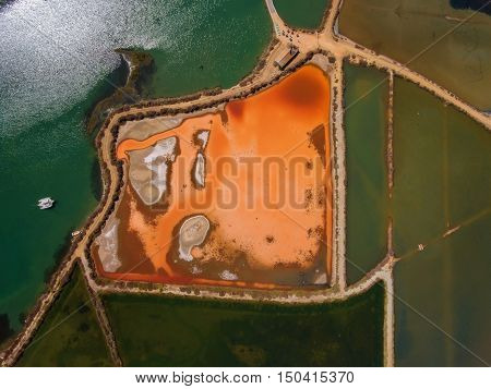 Aerial View of Salt Ponds. Fuzeta Portugal.