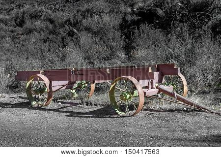 old steel wagon frame used by pioneer in Western country Utah USA