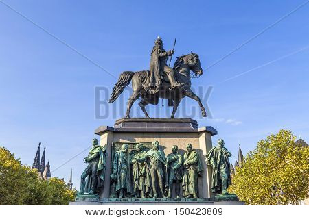 Monument In Center Of Cologne Of Kaiser Freidrich Wilhelm At Heumarkt