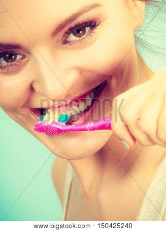 Woman Brushing Cleaning Teeth
