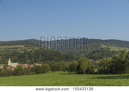 Mnisek Nad Hnilcom In Summer Hot Day With Green Mountains