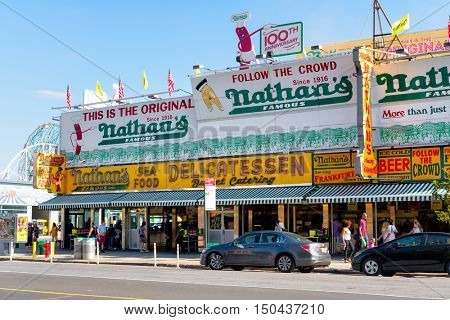 NEW YORK,USA - AUGUST 18,2016 : The original Nathan's Famous hot dogs restaurant in Coney Island