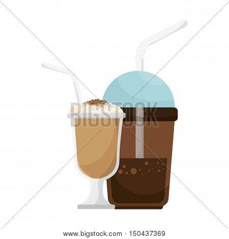 coffee plastic mug with straw. caffeinne beverage. vector illustration