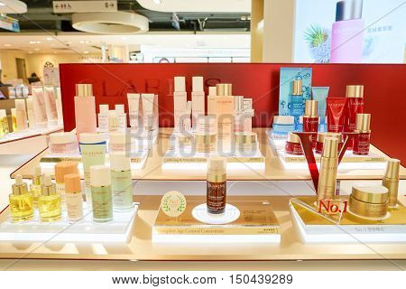 HONG KONG - SEPTEMBER 02, 2016: cosmetics at New Town Plaza shopping mall. New Town Plaza is a shopping mall in the town centre of Sha Tin in Hong Kong. 