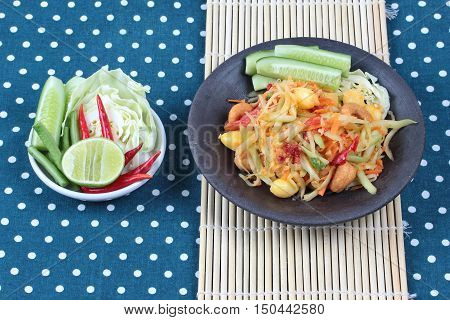Vegetable festival as  spicy papaya salad with mixed vegetable call 