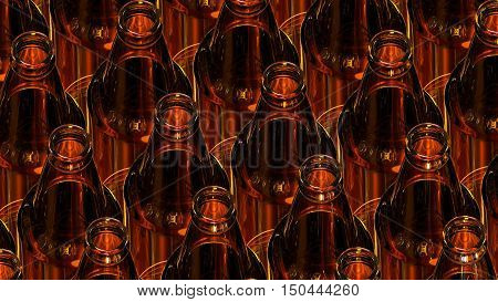 Glass bottles of beer on dark background. 3d illustration.