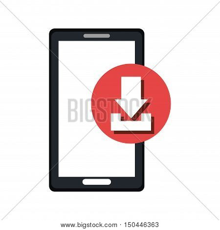 smartphone mobile device and download arrow icon over redcircle. vector illustration