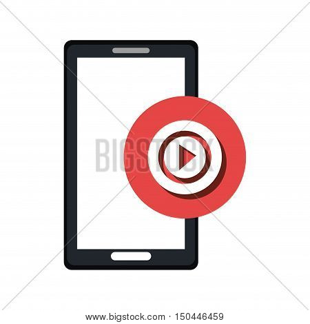 smartphone mobile device and play button icon over redcircle. vector illustration