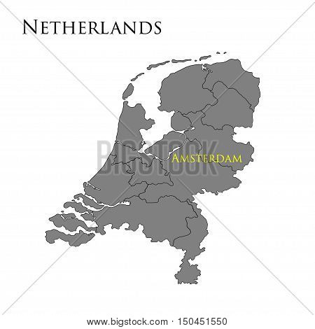 Contour map of Netherlands on a white background. Vector illustration