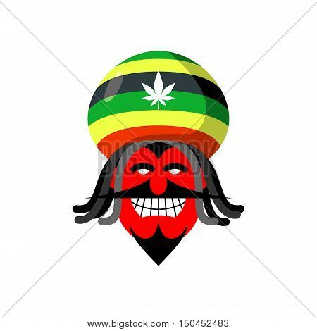 Rastaman Devil. Rasta Cap And Dreadlocks. Satan For Rastafarians. Red Devil In Beret. Jamaican Demon