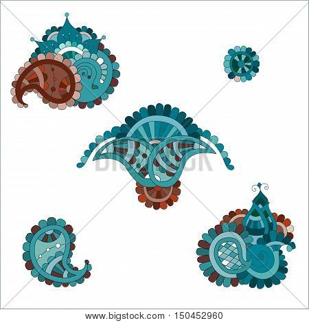 abstract beautiful buta set, indian paisley motifs, , vector illustration, five elements