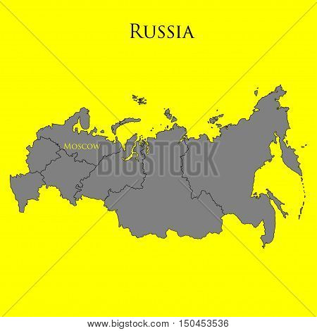Contour map of Russia on a yellow background. Vector illustration