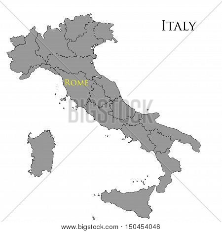 Contour map of Italy on white background. Vector illustration