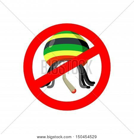 Stop Rastaman. Prohibited Stoned Drug Man. Dangers Red Sign Rasta Hat And Joint Or Spliff. Crossed-m
