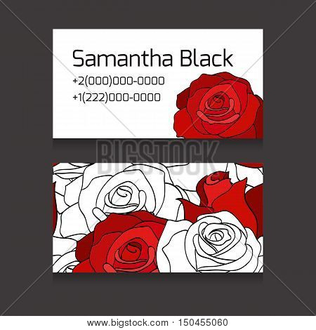 Double sides bissness cards with painted white and red roses for your business