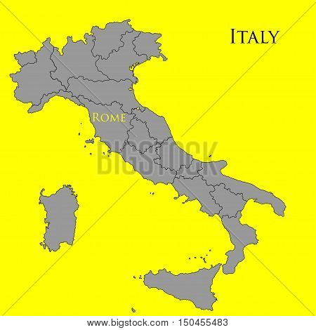 Contour map of Italy on a yellow background. Vector illustration