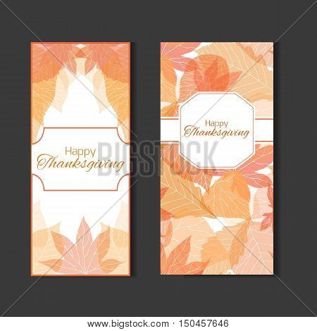 Set invitation to the feast day of thanksgiving with autumn leaves for your design