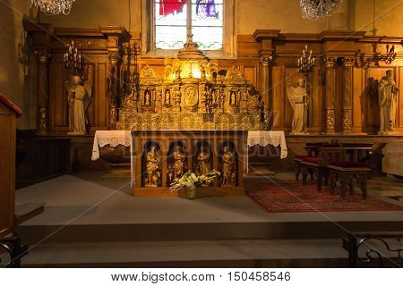 Poitiers France - September 12 2016: Part of the interior of the church of Saint-Porchaire in Poitiers France