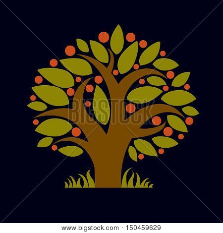Tree with ripe apples harvest season theme illustration. Fruitfulness and fertility idea symbolic image.