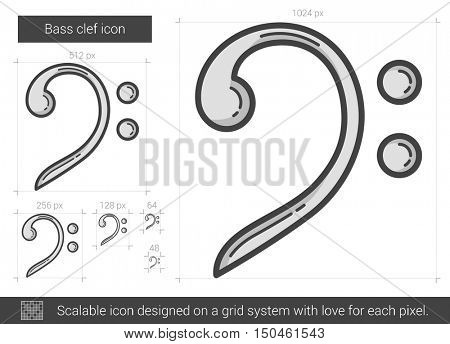 Bass clef vector line icon isolated on white background. Bass clef line icon for infographic, website or app. Scalable icon designed on a grid system.