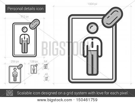 Personal details vector line icon isolated on white background. Personal details line icon for infographic, website or app. Scalable icon designed on a grid system.