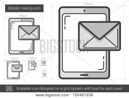 Mobile mailing vector line icon isolated on white background. Mobile mailing line icon for infographic, website or app. Scalable icon designed on a grid system.