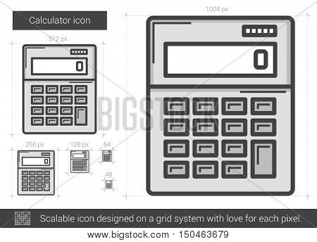Calculator vector line icon isolated on white background. Calculator line icon for infographic, website or app. Scalable icon designed on a grid system.