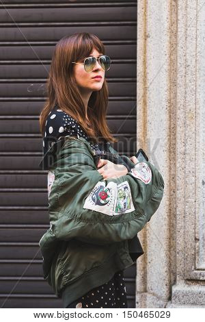 Fashionable Woman Posing During Milan Fashion Week