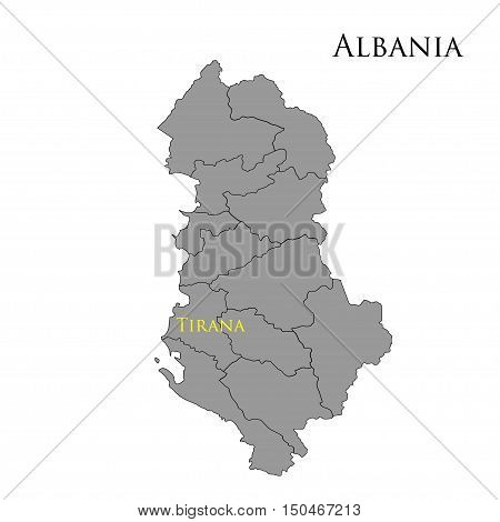 Contour map of Albania on white background. Vector illustration