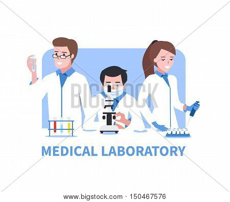 Medical laboratory vector concept illustration. Chemistry scientists in laboratory.
