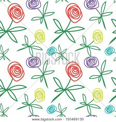 Pattern of colored roses on a white background