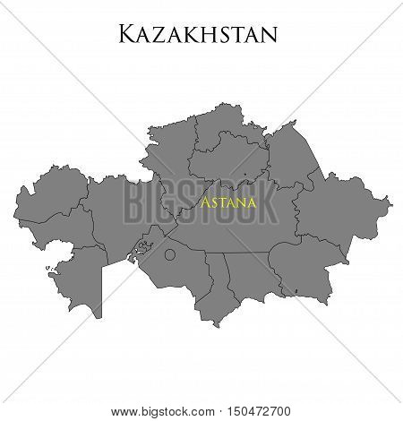 Contour map of Kazakhstan on a white background. Vector illustration
