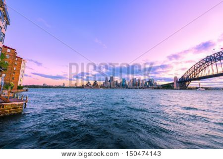 View of Sydney Habour Sydney Australia at sunset from Milsons Point. Oct 05,2016 Sydney Harbour Sydney Australia is beautiful meandering waterway,famous around the word.