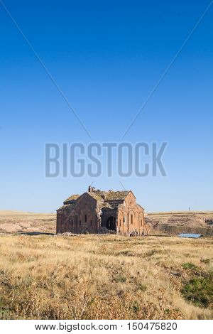 Color image of a church in Ani Turkey. Ani used to be the capital of the Bagratid Armenian kingdom between 961 and 1045.