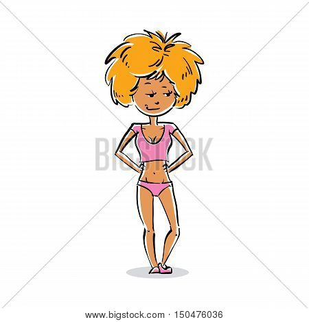 Vector Art Portrait Of Attractive Young Lady, Facial Expression Of Blonde Female With Modern Hairsty