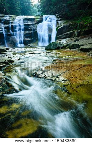 Mumlava waterfall in the Karkonosze National Park Harrachov.