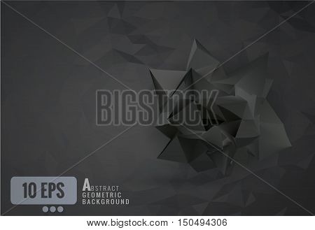 Abstract black geometric in crumpled paper shape on dark polygonal background