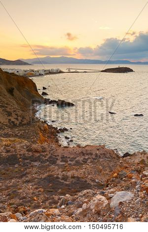 View of the town of Naxos and Portara in the distance