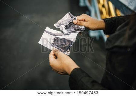 Tearing Photo Torn Apart Breakup Sadness Concept