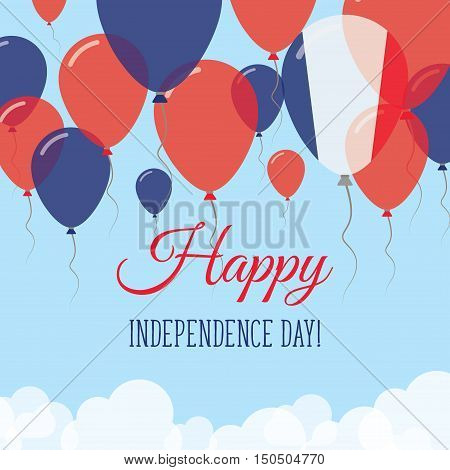 France Independence Day Flat Greeting Card. Flying Rubber Balloons In Colors Of The French Flag. Hap